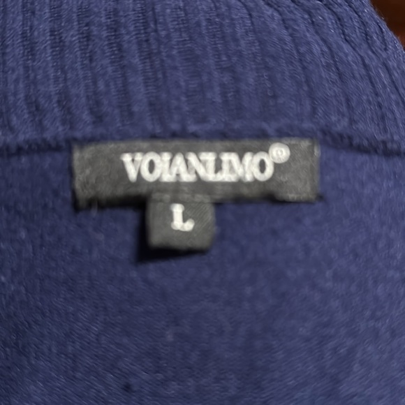 Navy open front long cardigan.  Long sleeve, front pockets. Size large - Picture 5 of 6